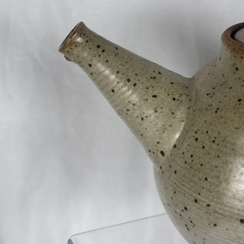 Studio Pottery Teapot Green Brown Stoneware Nature Natural Colors with Lid
